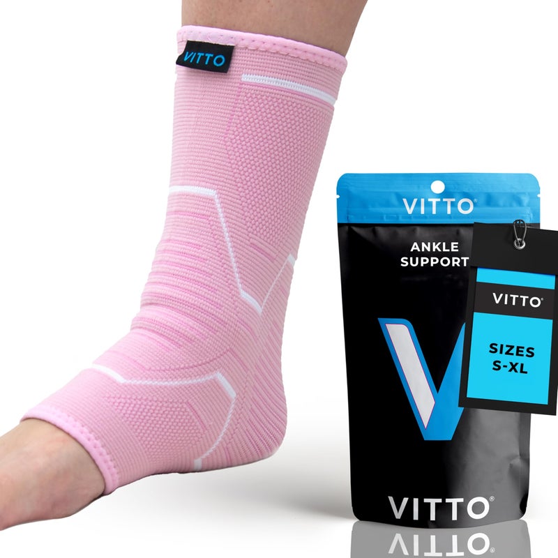 VITTO Ankle Support for Sprained Ankle, Arthritis, Joint Pain, Strains, Injury, Recovery, Rehab, Sports - Multi Zone Compression Sleeve (S, Pink)